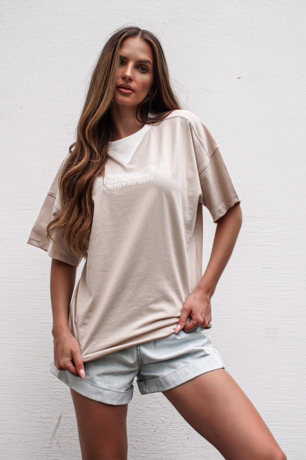 T-shirt COOL GIRL długi beige