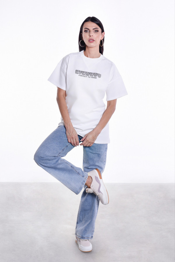 T-shirt COOL GIRL długi biało-czarny