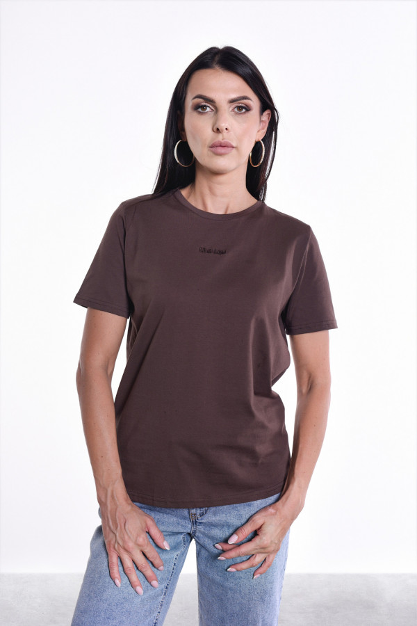 T-shirt LL czekoladowy haft